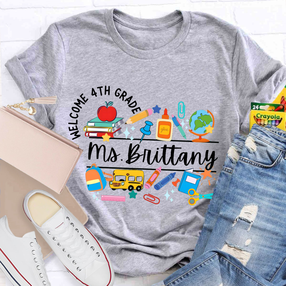 Personalized Grade And Name Welcome 4th Grade Teacher T-Shirt