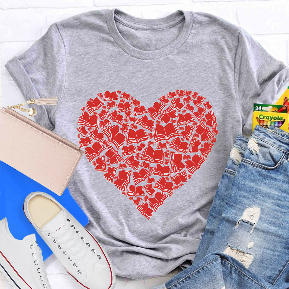 Love Books Valentine Heart Teacher T-Shirt