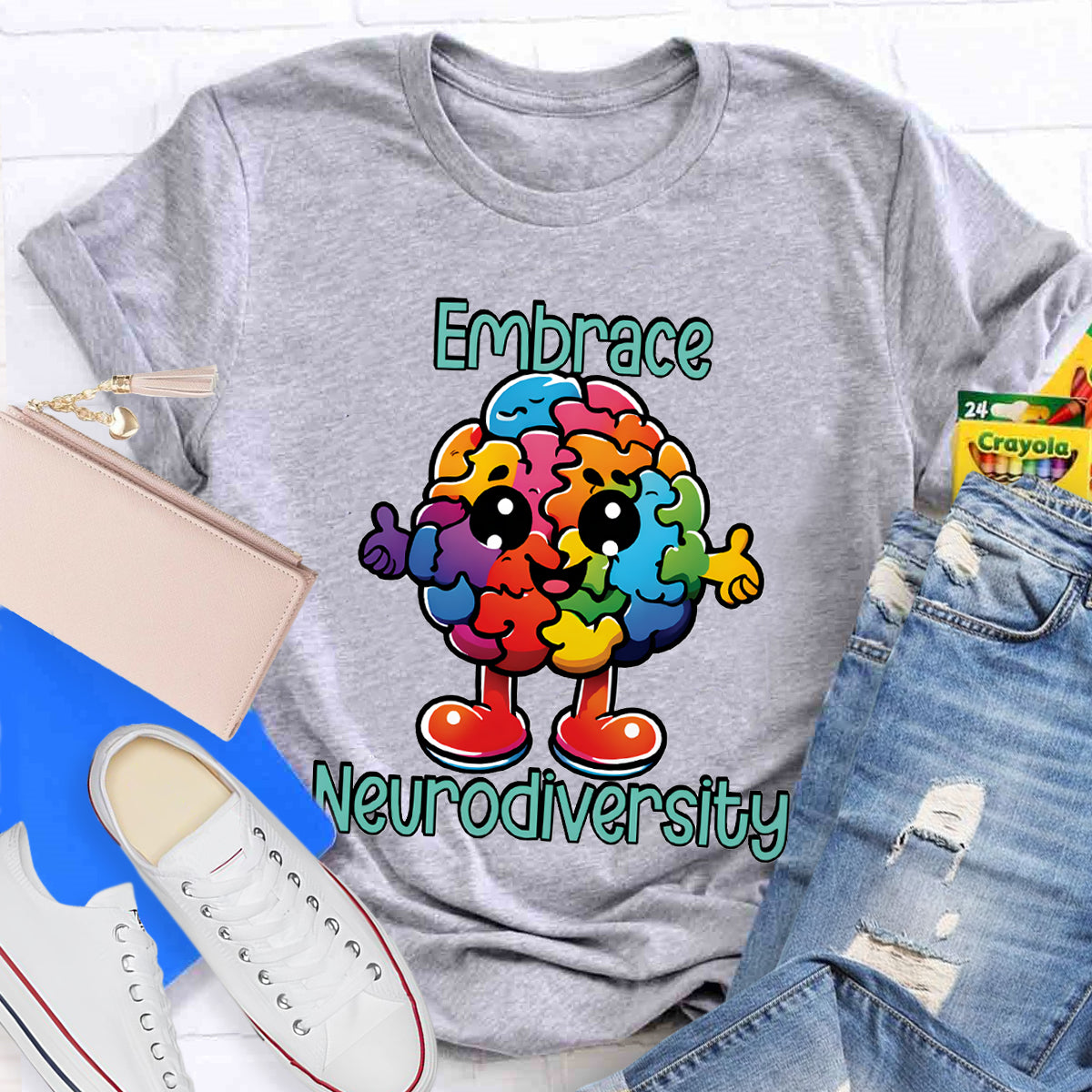 Embrace Neurodiversity Colorful Brain T-Shirt