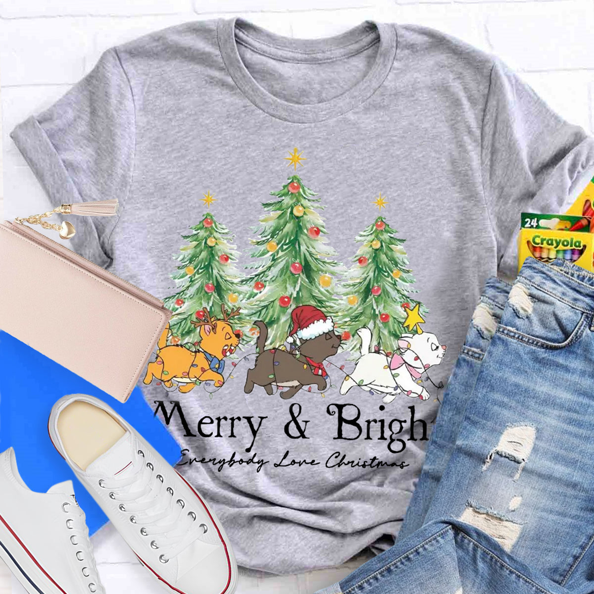 Merry & Bright Everybody Love Christmas Teacher T-Shirt