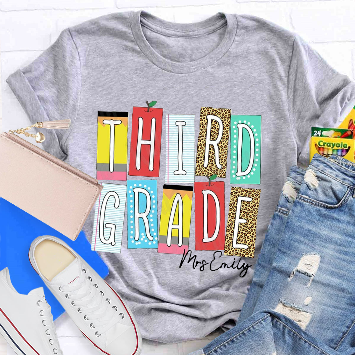 Personalized Grade And Name Leopard Color Block Teacher T-Shirt