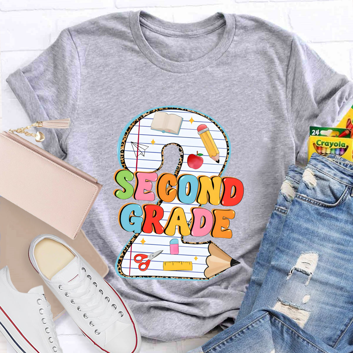 Personalized Grade Pencil Number Second Grand Teacher T-Shirt