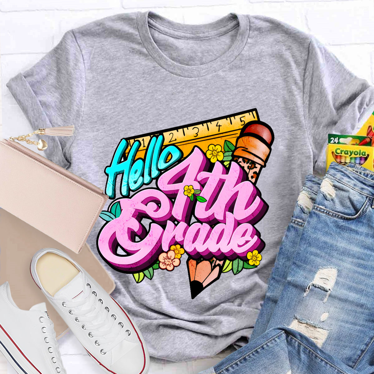 Personalized Grade Hello 4th Grade Back To School Teacher T-Shirt