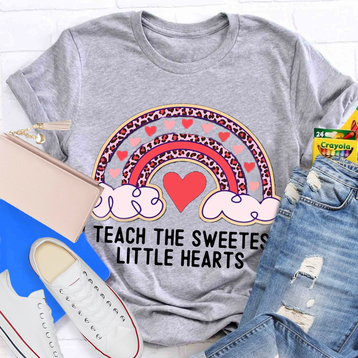 I Teach The Sweetest Little Hearts Rainbow Teacher Valentines Day T-Shirt