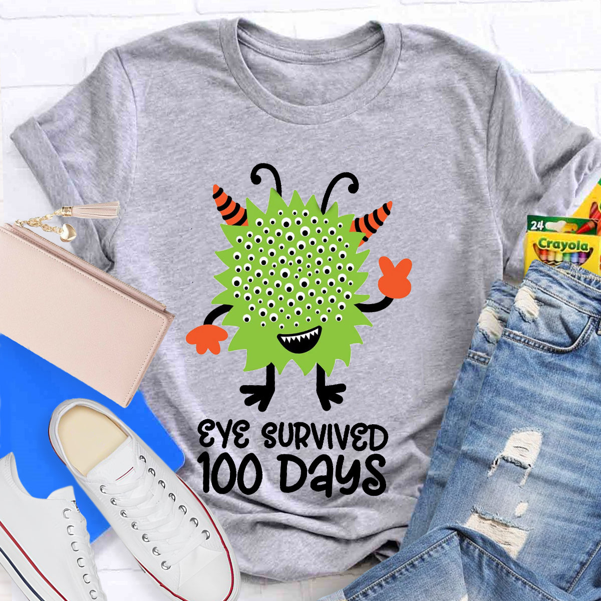 Eye Survived 100 Days Teacher T-Shirt