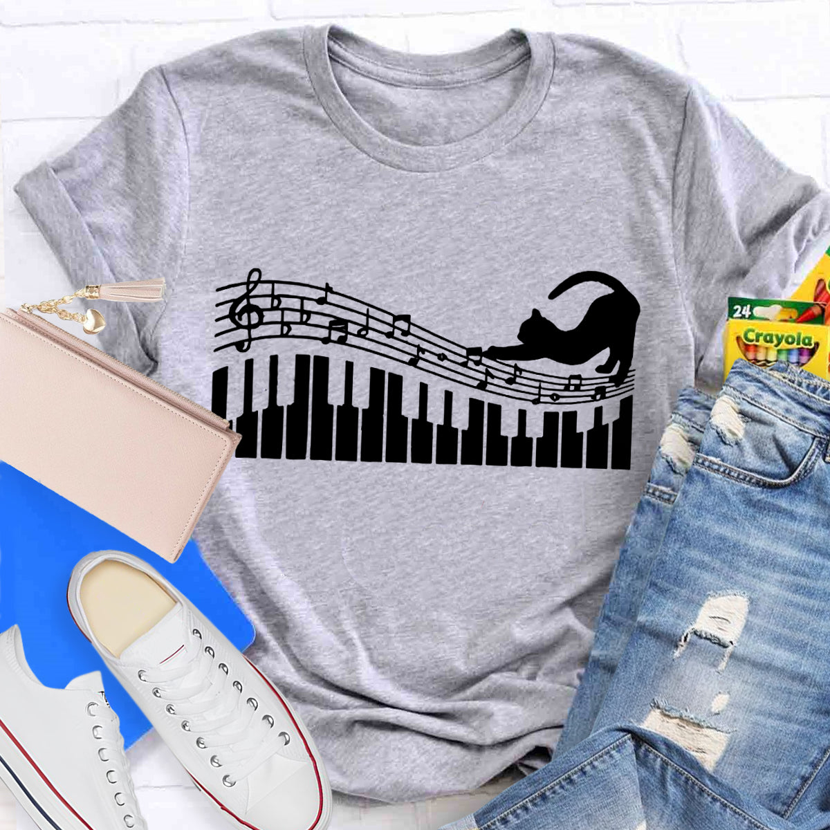 Funny Cat Play Music T-Shirt