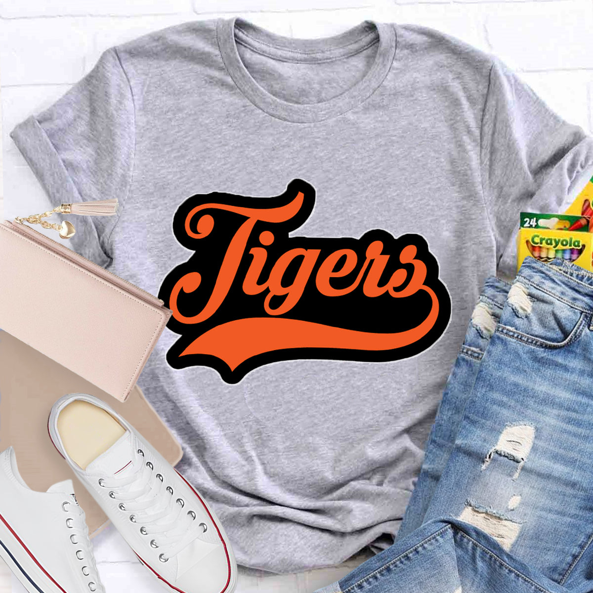 Personalized School Mascot Tigers Orange Letters Teacher T-Shirt