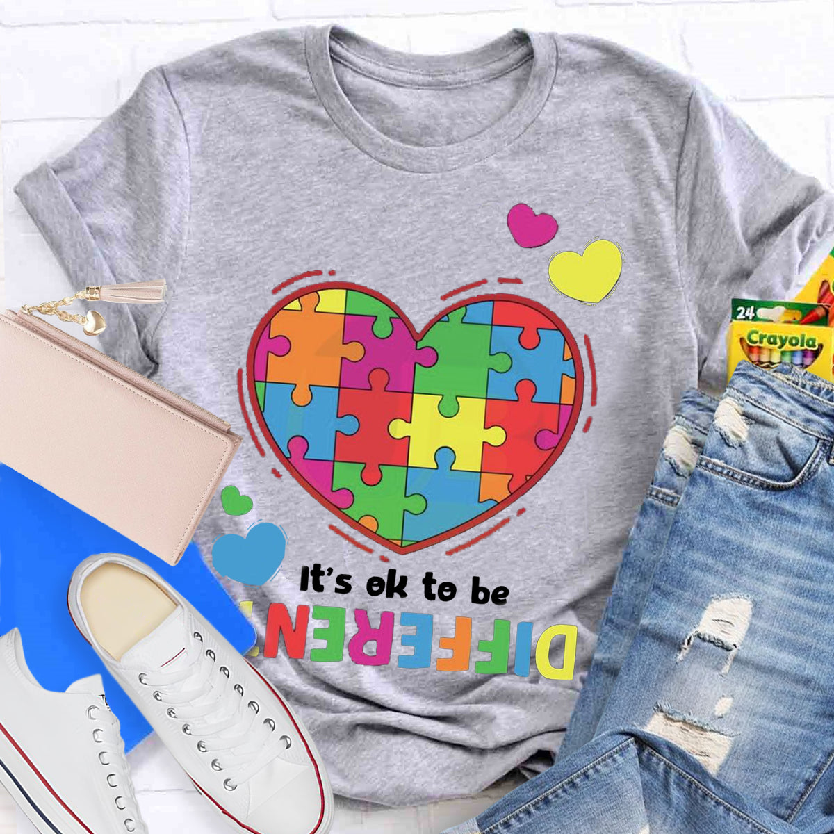 It's Ok To Be Different Colorful Heart T-Shirt