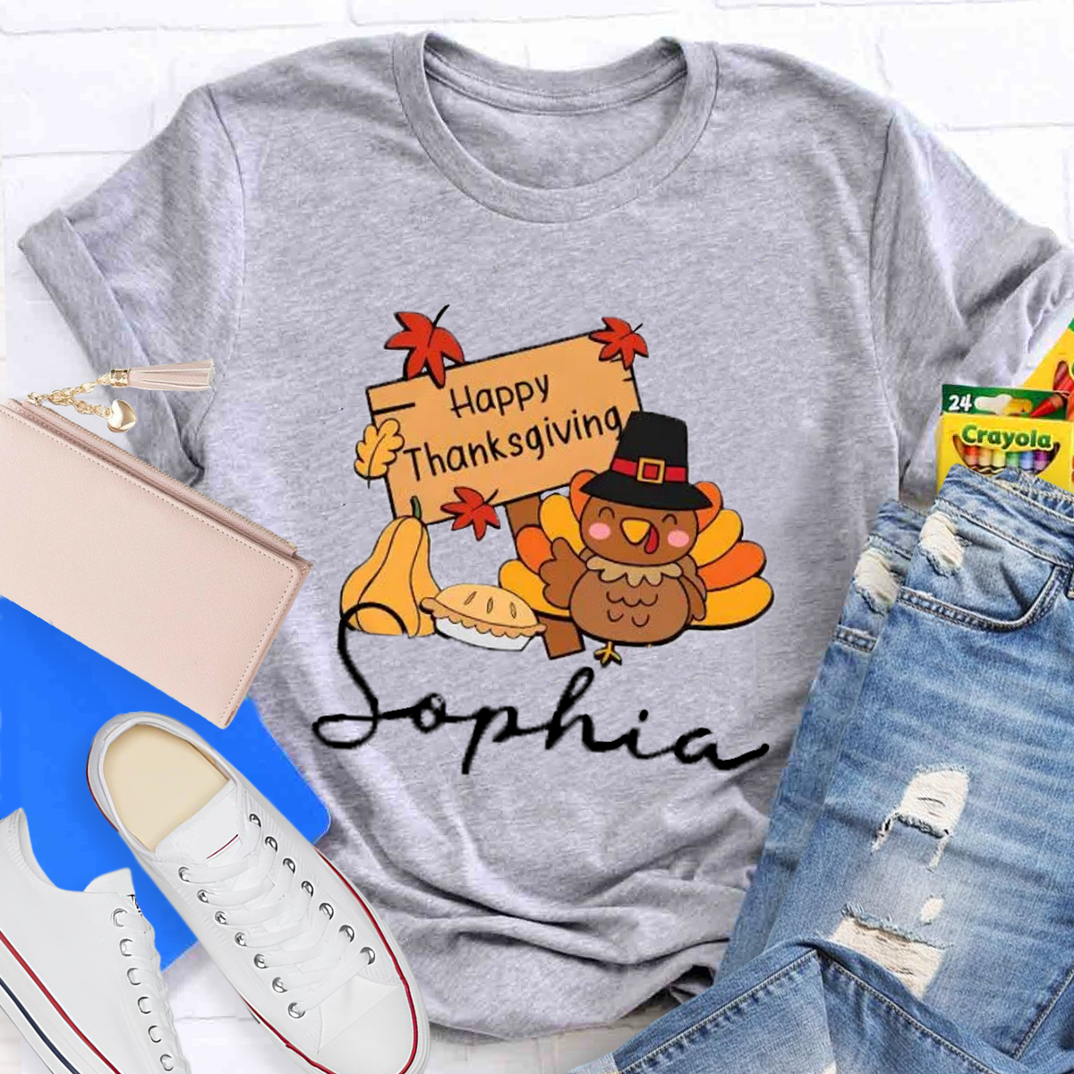 Personalized Name Happy Thanksgiving Teacher T-Shirt