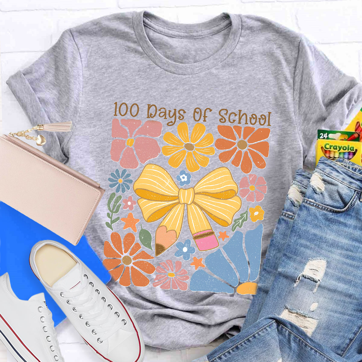 100 Days Of School Floral Teacher T-Shirt