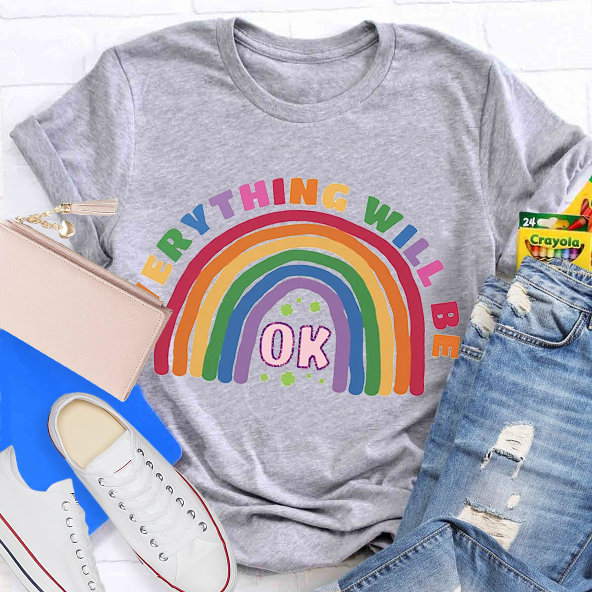 Everything Will Be Ok Rainbow Teacher T-Shirt