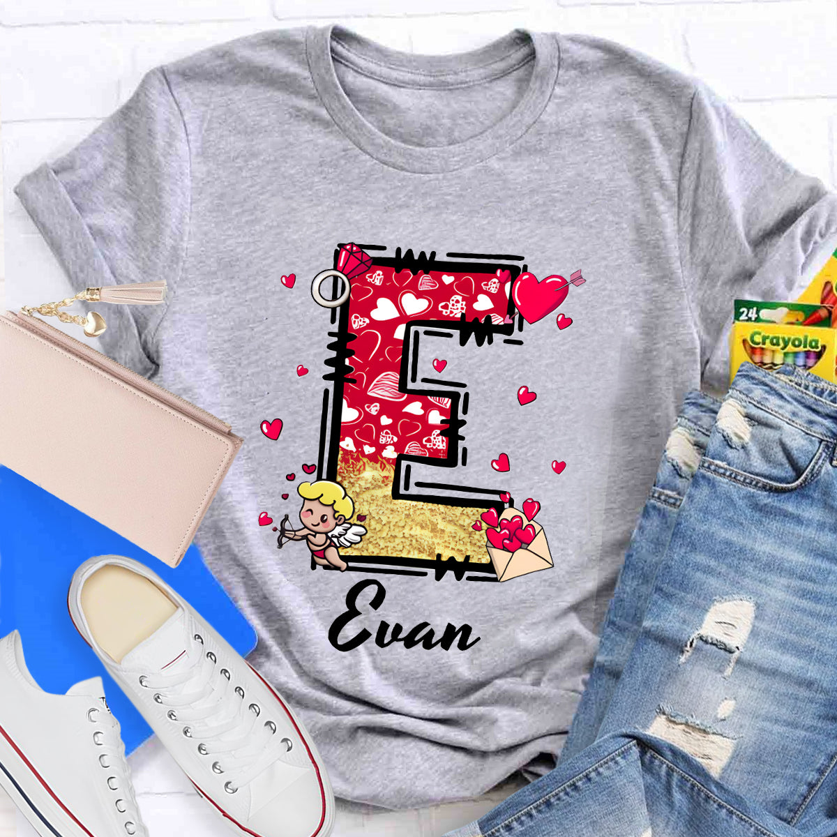 Personalized Name Valentine Day Alphabet T-Shirt