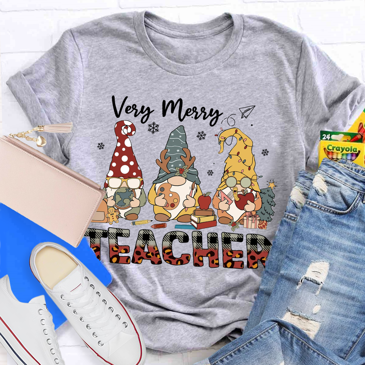 Very Merry Teacher Christmas Gnomes T-Shirt