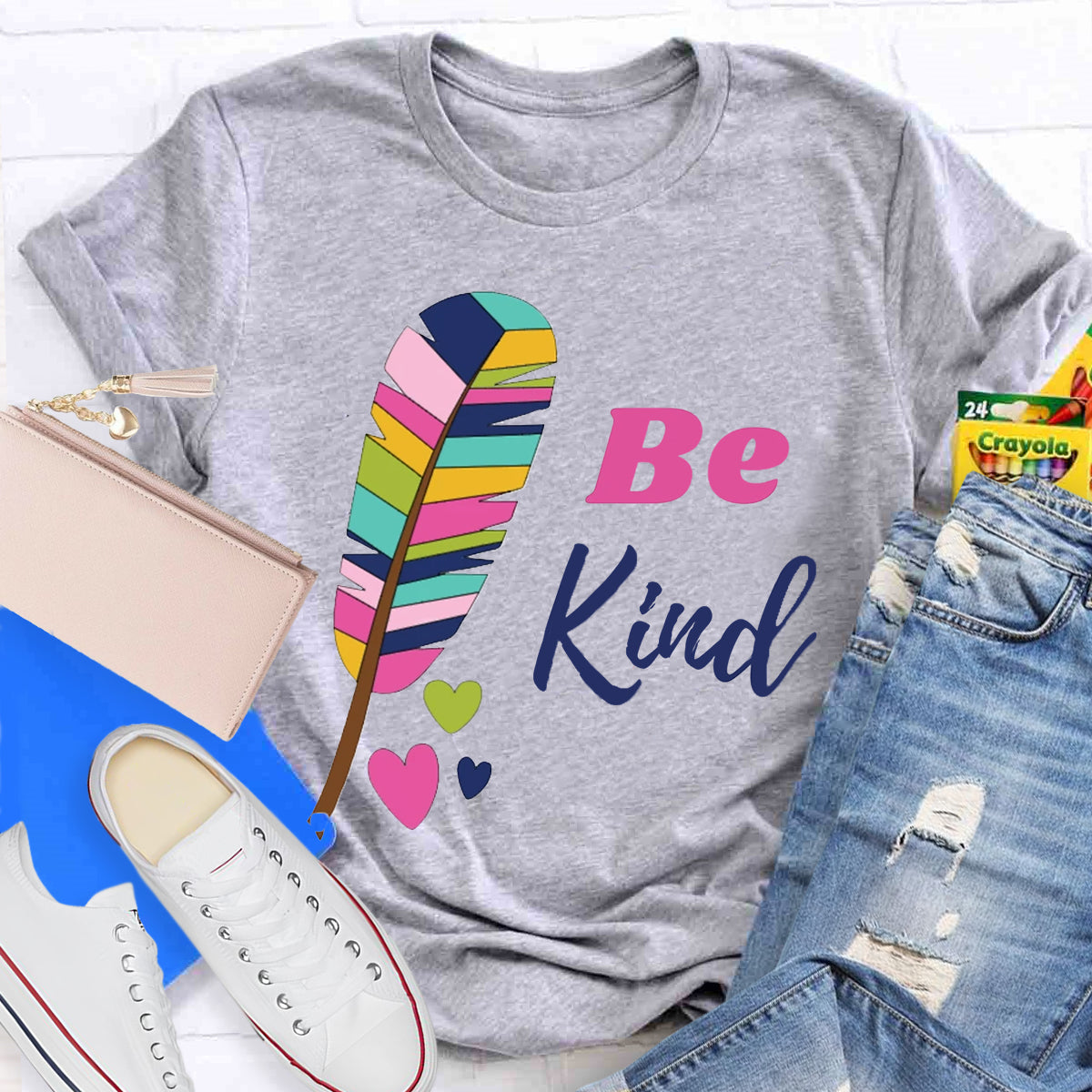 Be Kind Colorful Feather Design T-Shirt