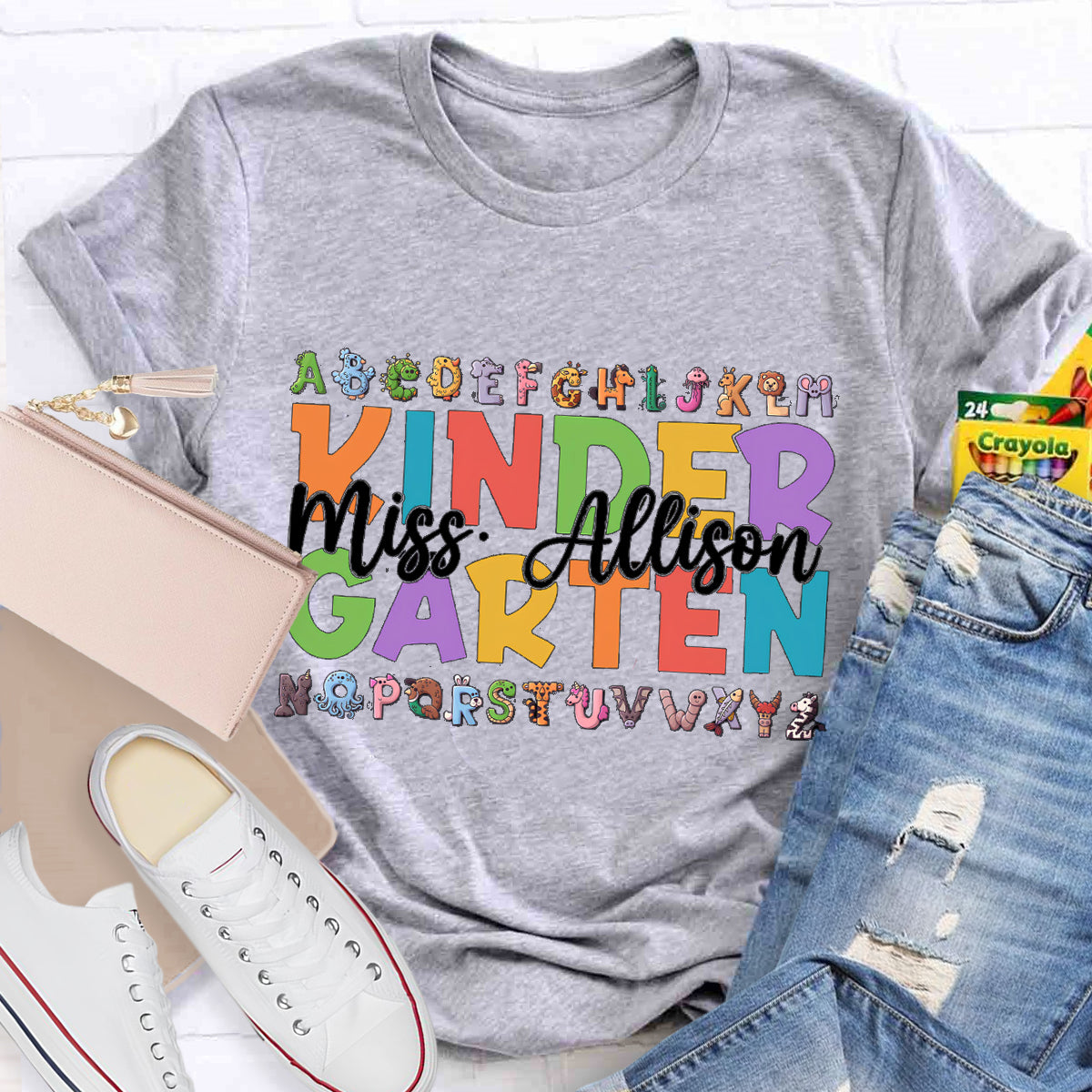 Personalized Teacher Name And Grade 26 Animal English letters T-Shirt