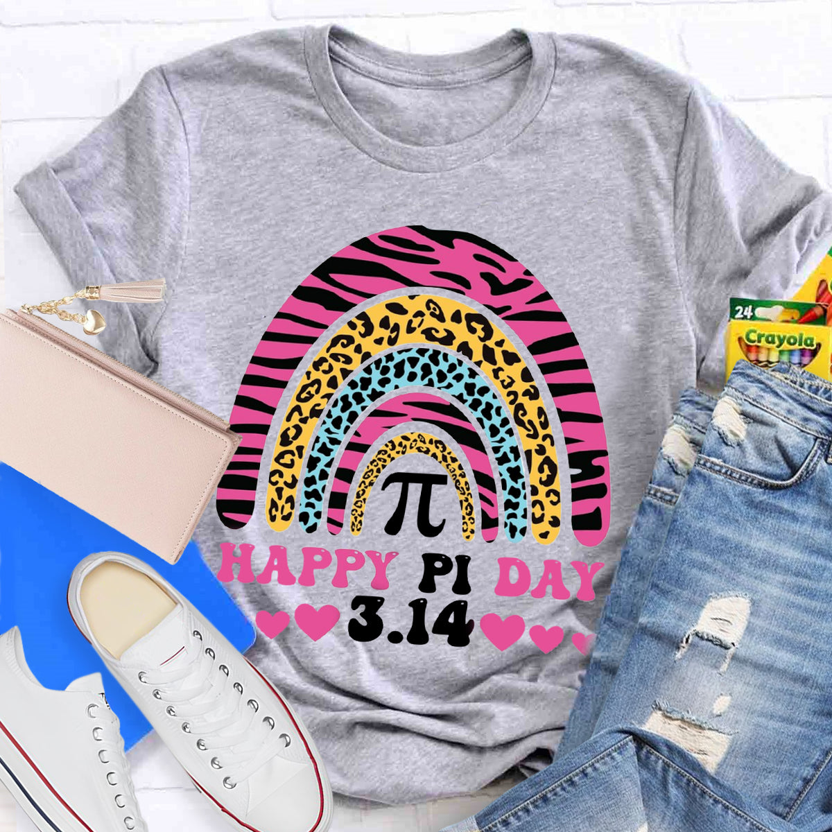 Happy Pi Day Pink Rainbow Teacher T-Shirt