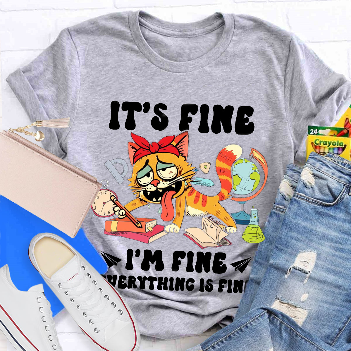 It's Fine I'm Fine Everything Is Fine 100 Days of School Teacher T-Shirt