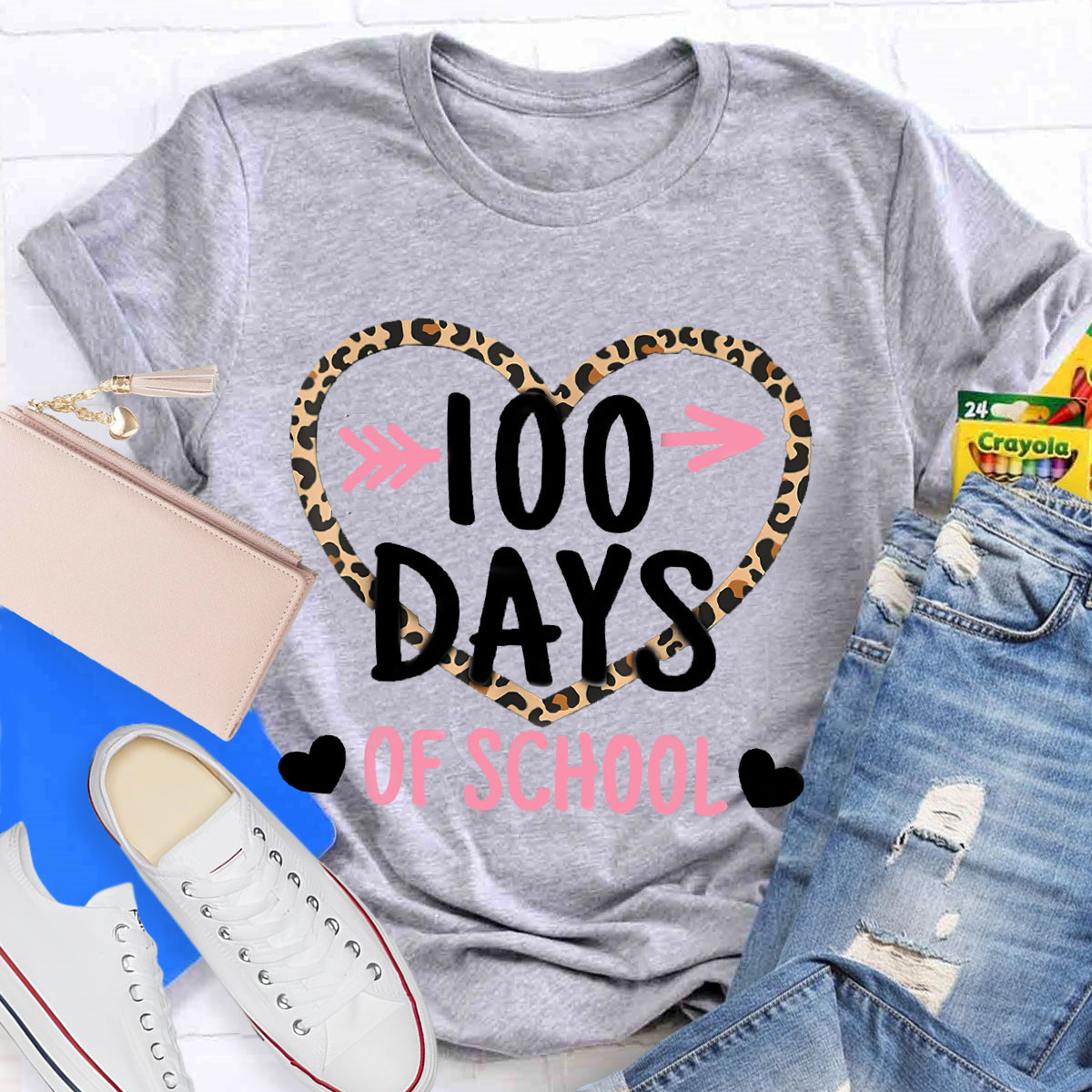 100 Days Of School Leopard Heart T-Shirt