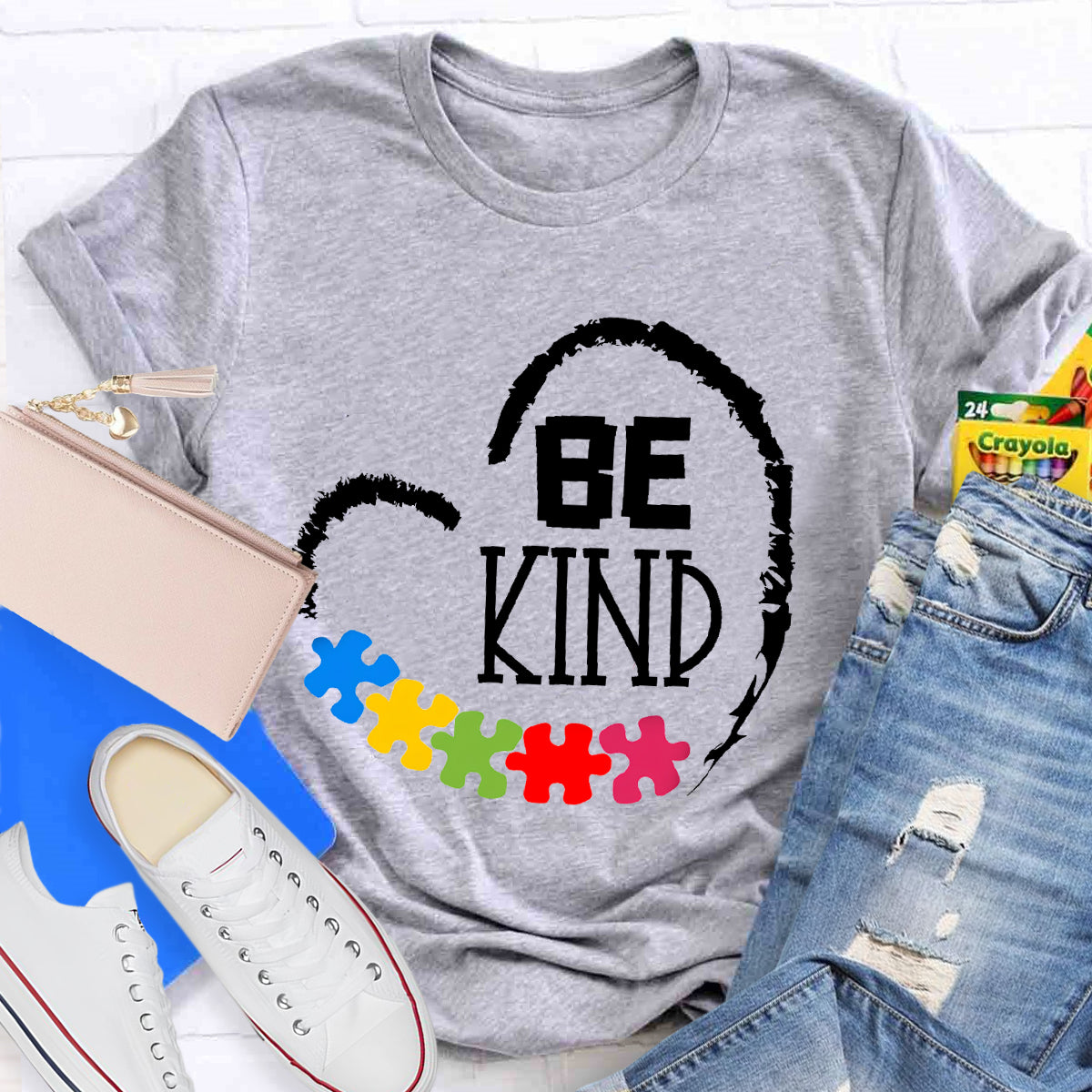 Be Kind Heart Puzzle Teacher T-Shirt