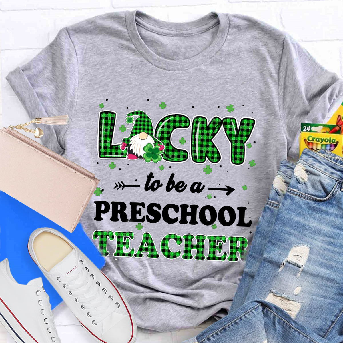 Personalized Grade Lucky To Be A Preschool Teacher  T-Shirt