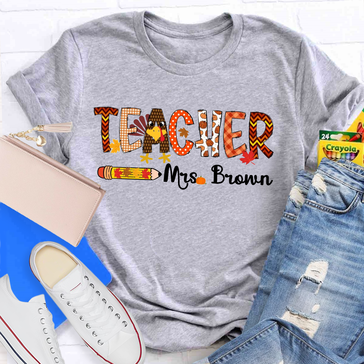 Personalized Name Thanksgiving Teacher T-Shirt