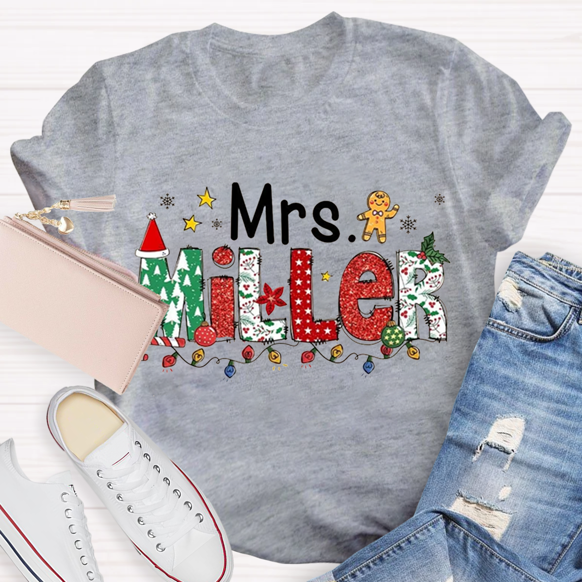 Personalized Name Christmas Teacher T-Shirt