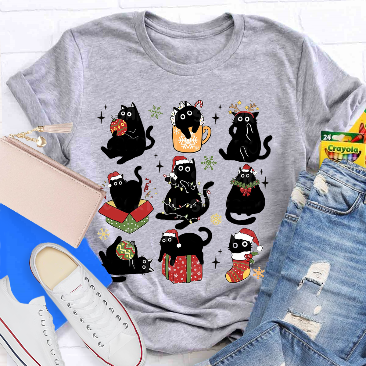 Black Cat Christmas T-Shirt