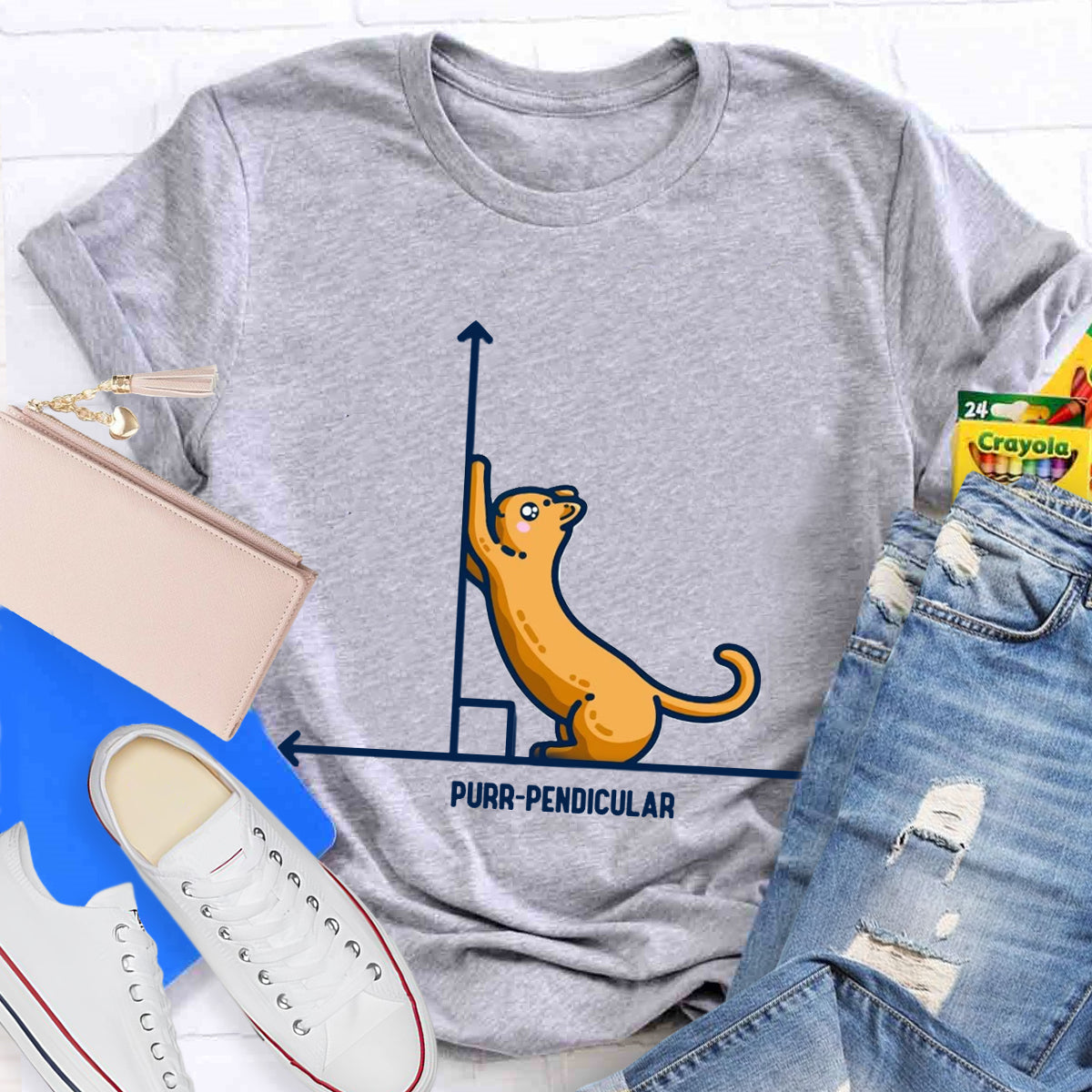 Purr-Pendicular Cute Maths Cat T-Shirt