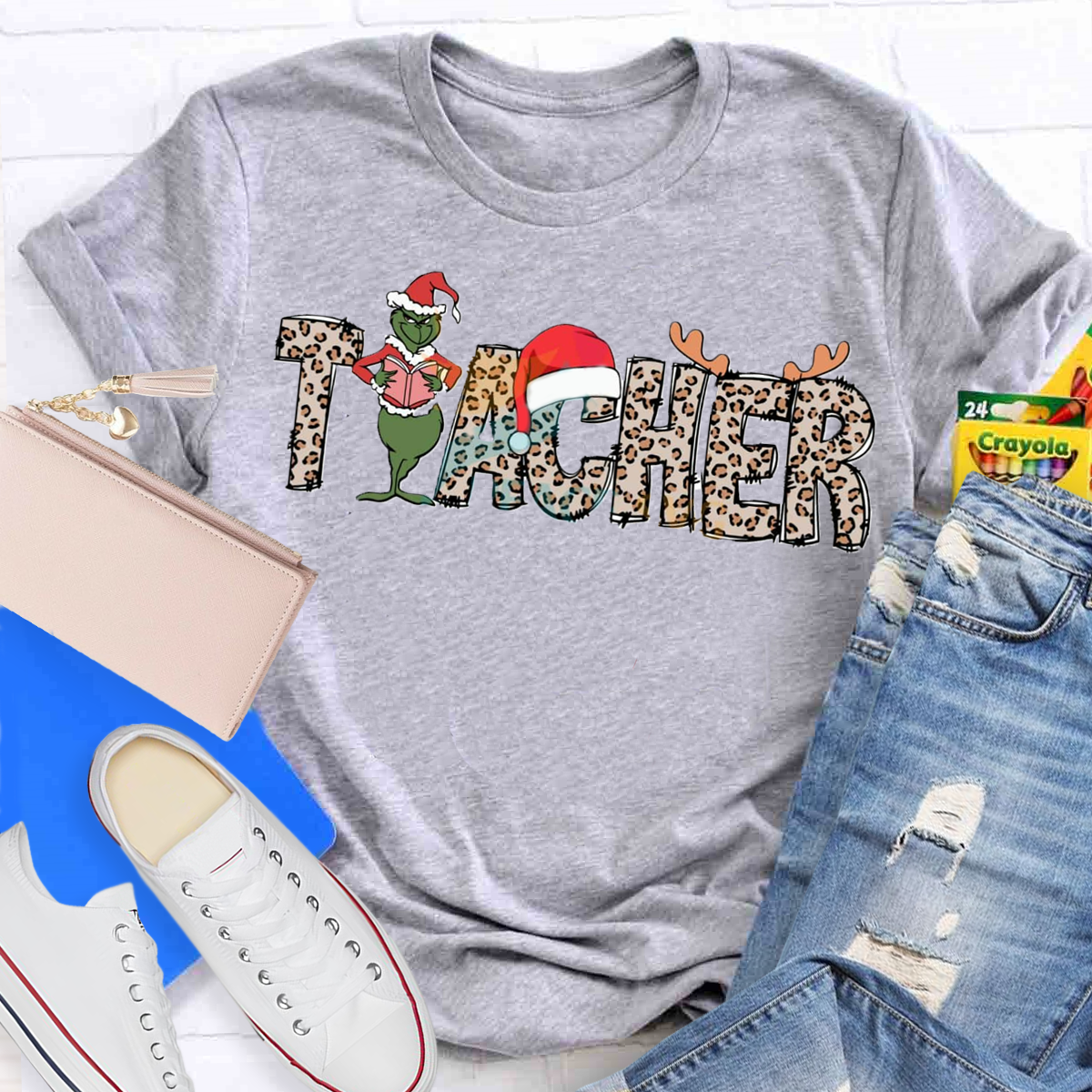 Christmas Leopard Teacher Grinch T-Shirt