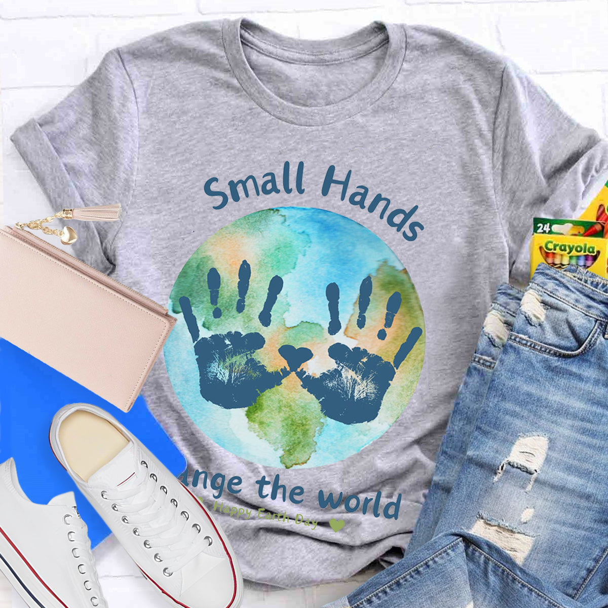 Earth Day Activity Handprint Small Hands Teacher T-Shirt