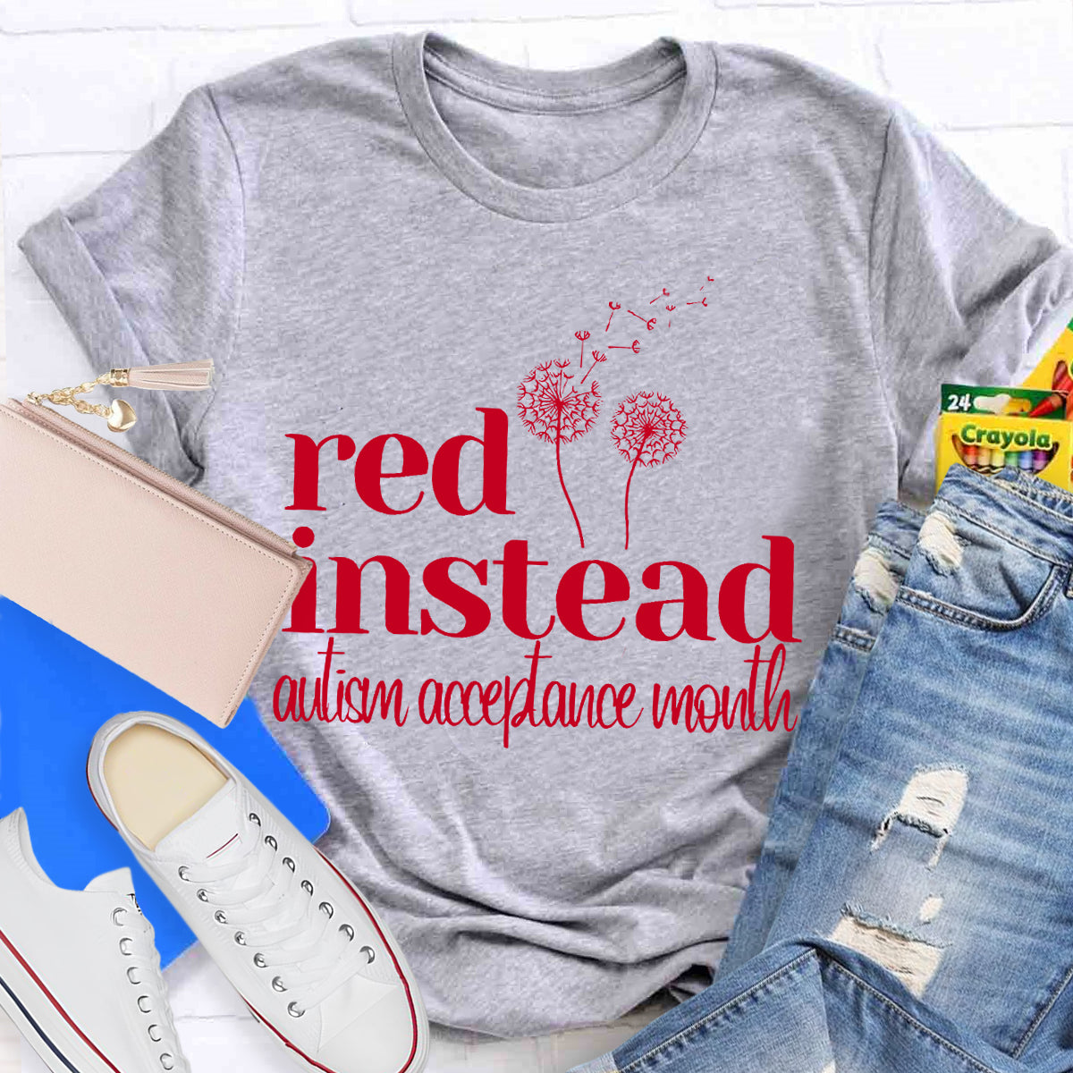 Red Instead Autism Acceptance Month T-Shirt