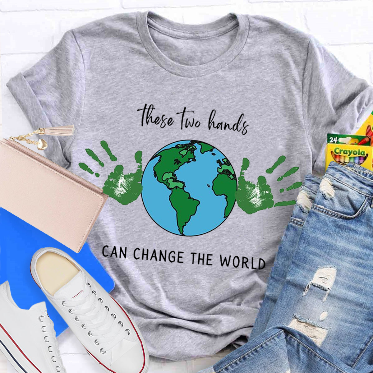 Earth Day Handprint Teacher T-Shirt