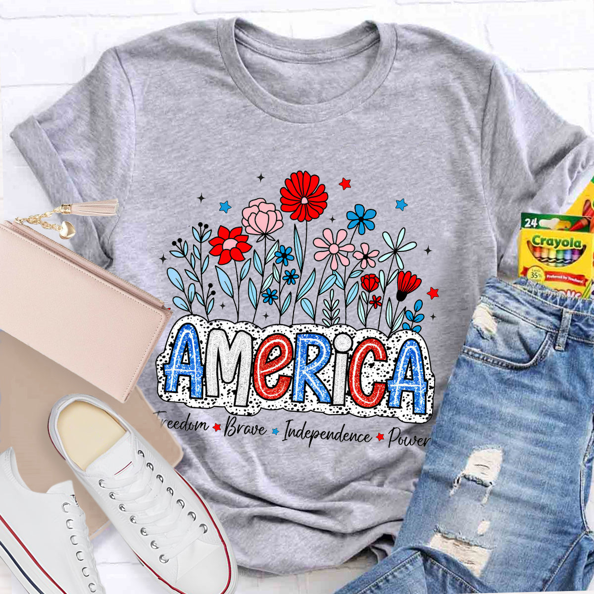 American Teacher Freedom Brave Power T-Shirt