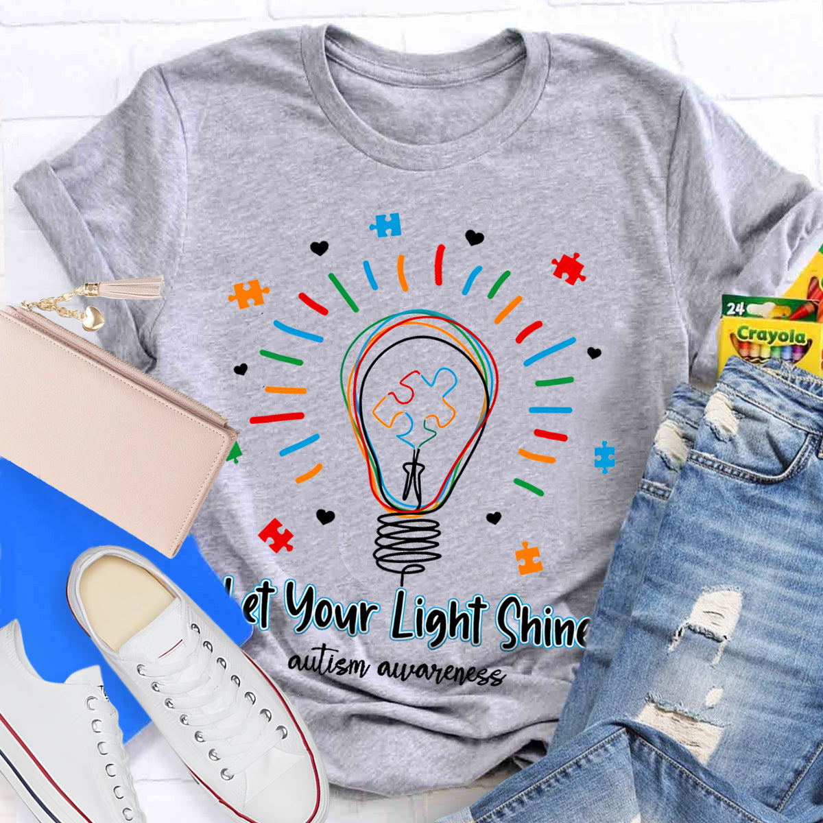 Let Your Light Shine Autism Awareness Teacher T-Shirt