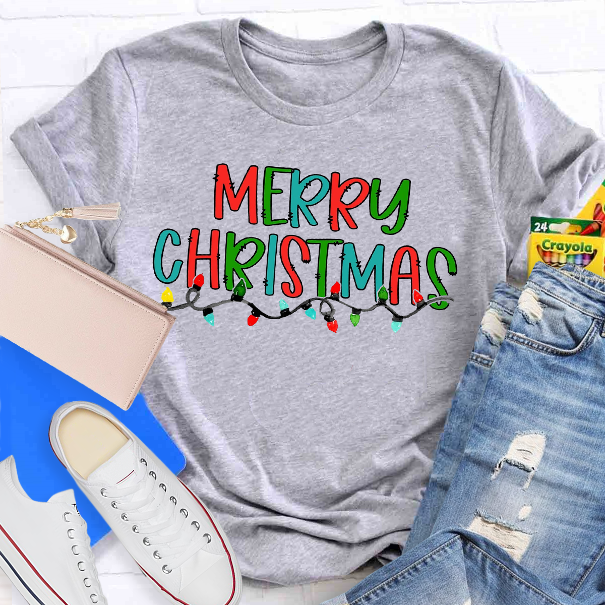 Merry Christmas Light Teacher T-Shirt