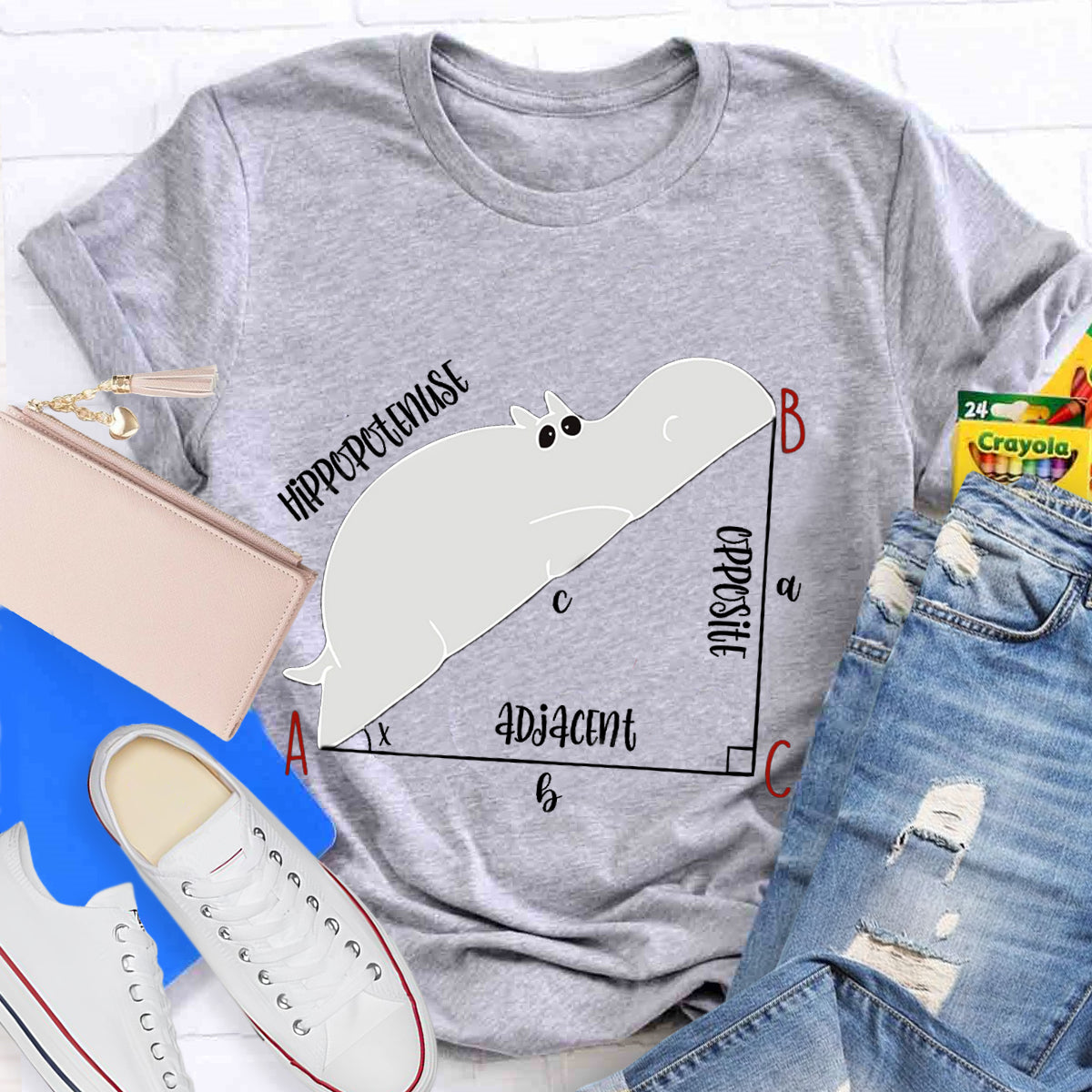 Diagram Hippopotenuse Adjacent Opposite Math Teacher T-Shirt