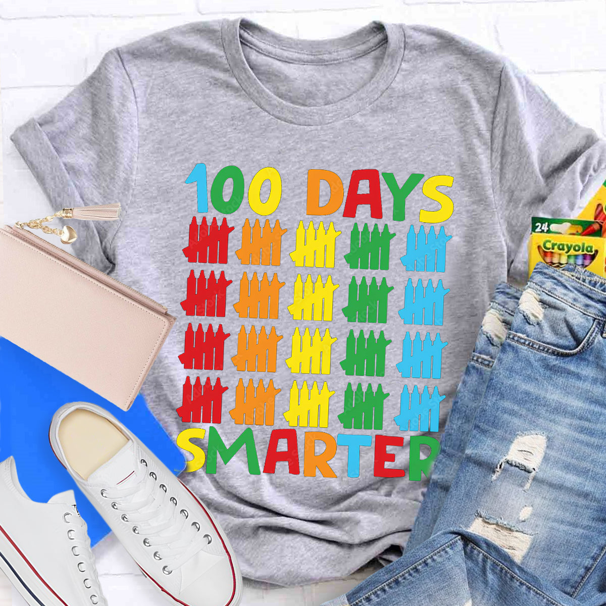 100 Days Smarter Colorful Pencil T-Shirt