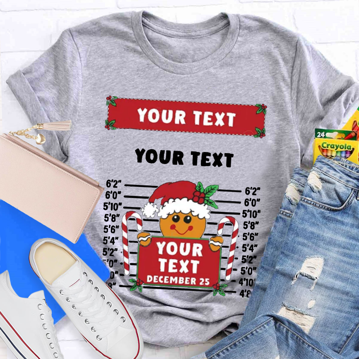 Personalized Text Funny Gingerbread Inmate Christmas Teacher T-Shirt