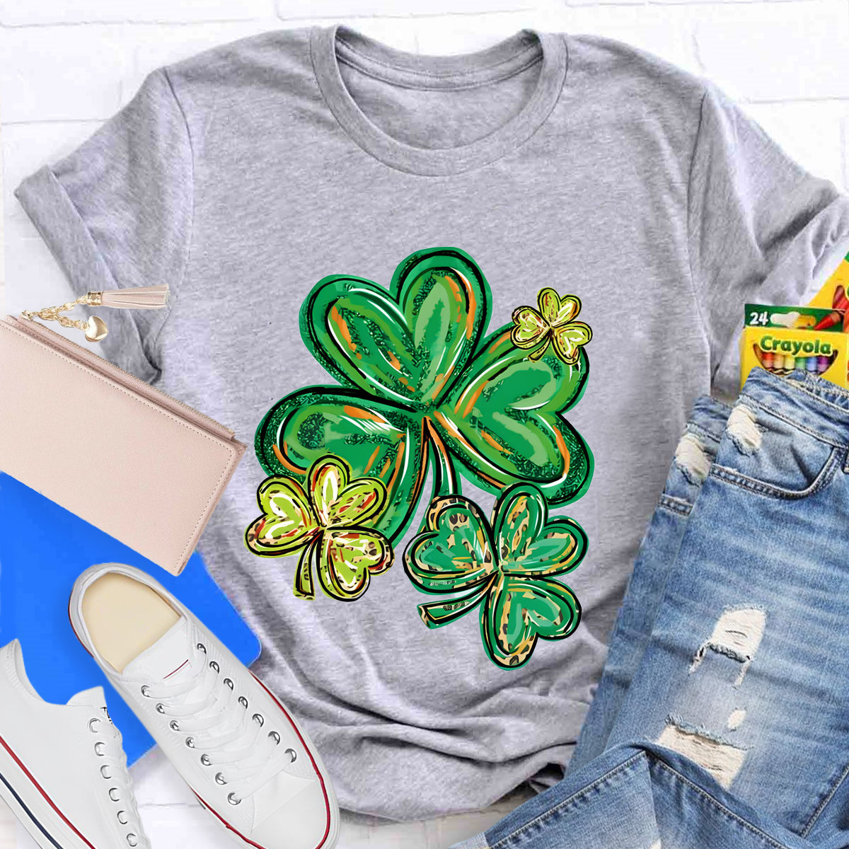 St Patrick's Day Clover Print Teacher T-Shirt