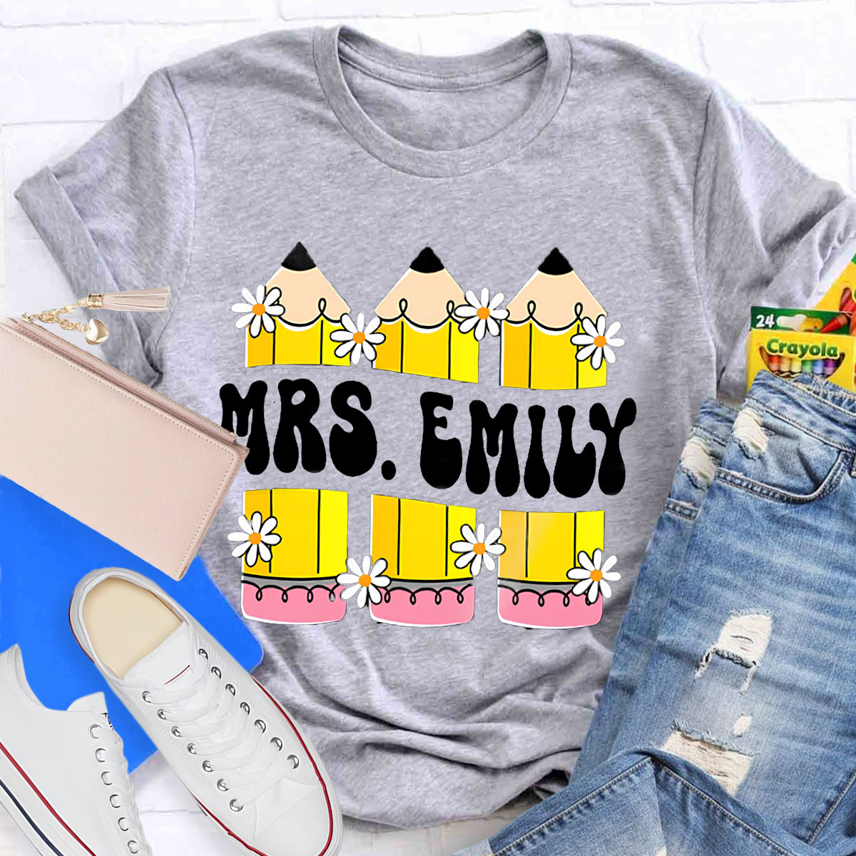 Personalized Your name Retro Teacher Pencil T-Shirt