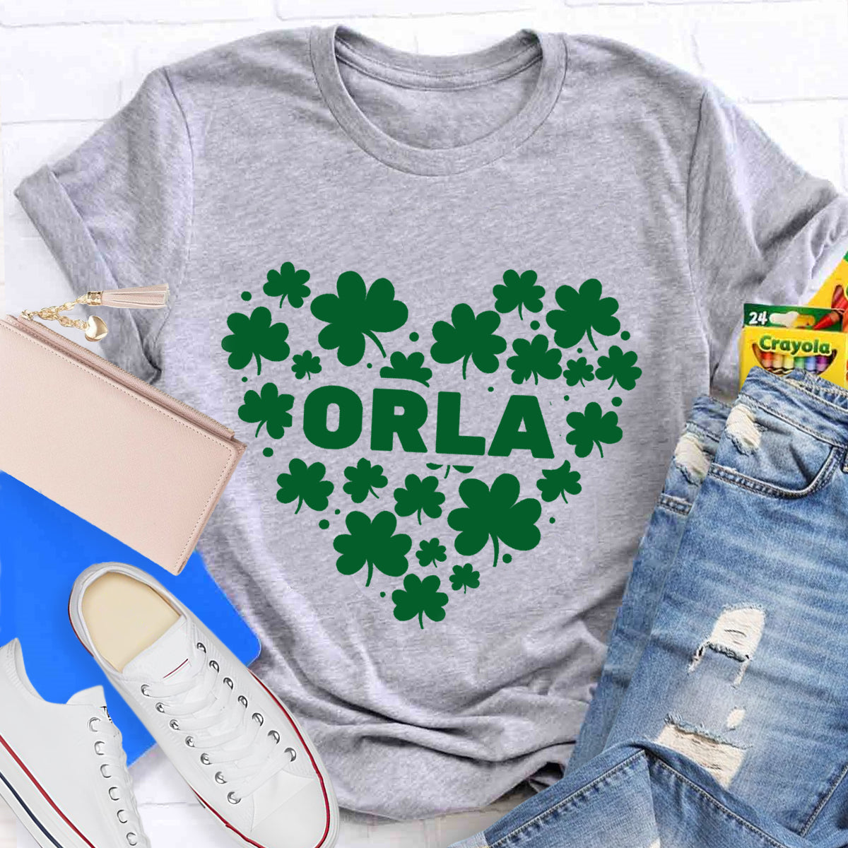 Personalized Name Shamrock Heart Teacher T-Shirt