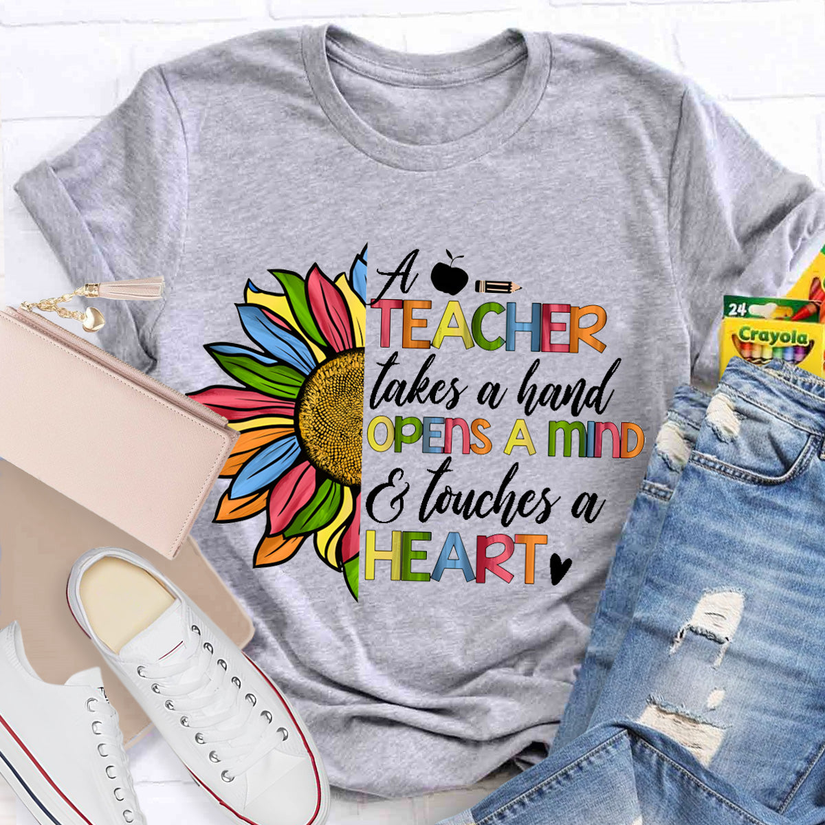 A Teacher Takes A Hand Opens A Mind Heart Touches A Heart Teacher T-Shirt