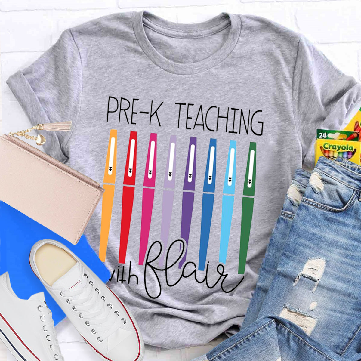 Personalize Grade Pre-k Teaching With Flair Teacher T-Shirt