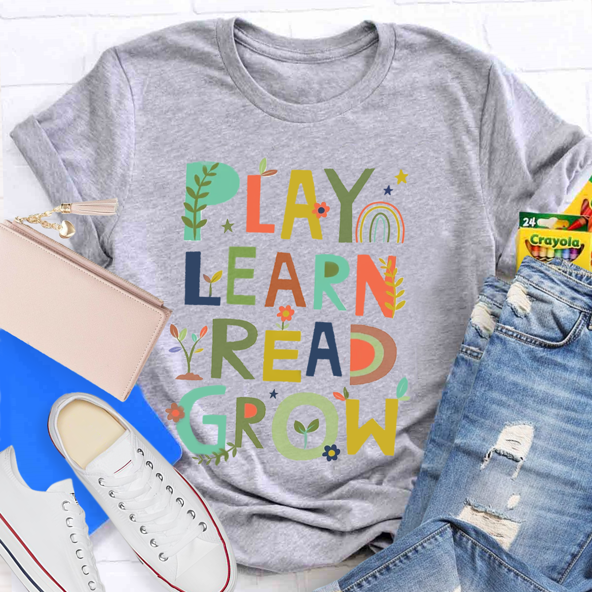 Play Learn Read Grow  Teacher T-Shirt