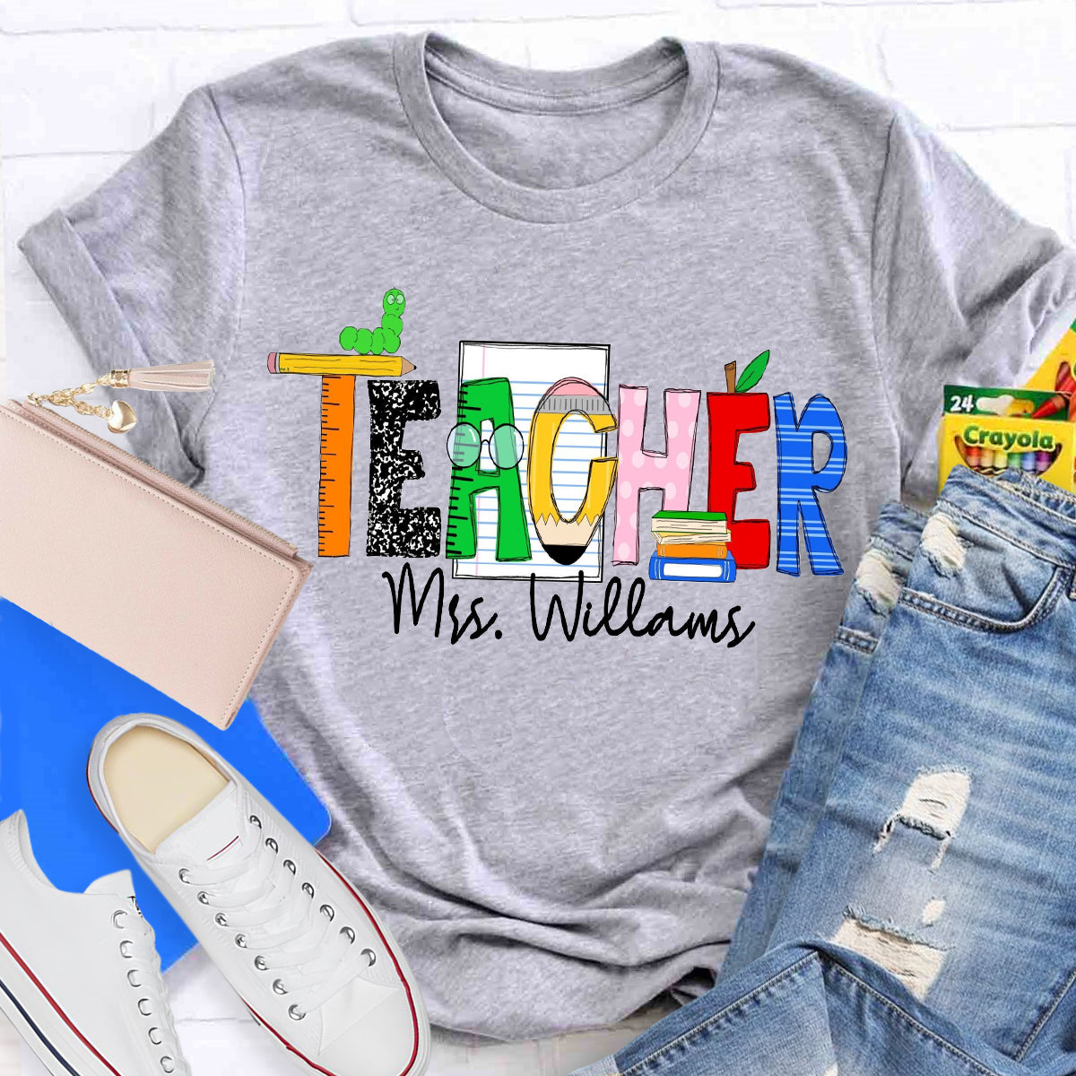 Personalized Teacher Name Caterpillar Exploring Knowledge Teacher T-Shirt