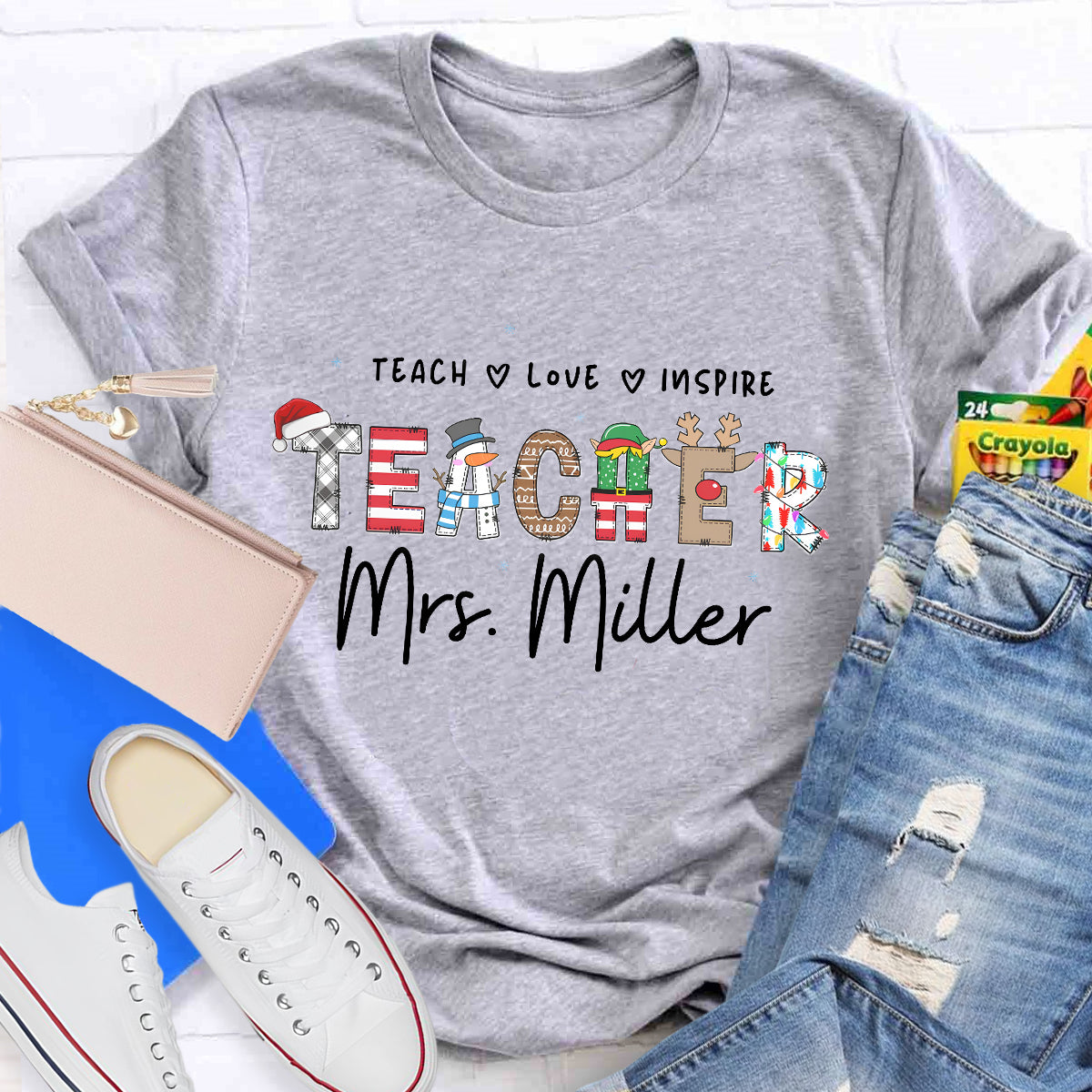 Personalized Teacher Name Teach Love Inspire T-Shirt