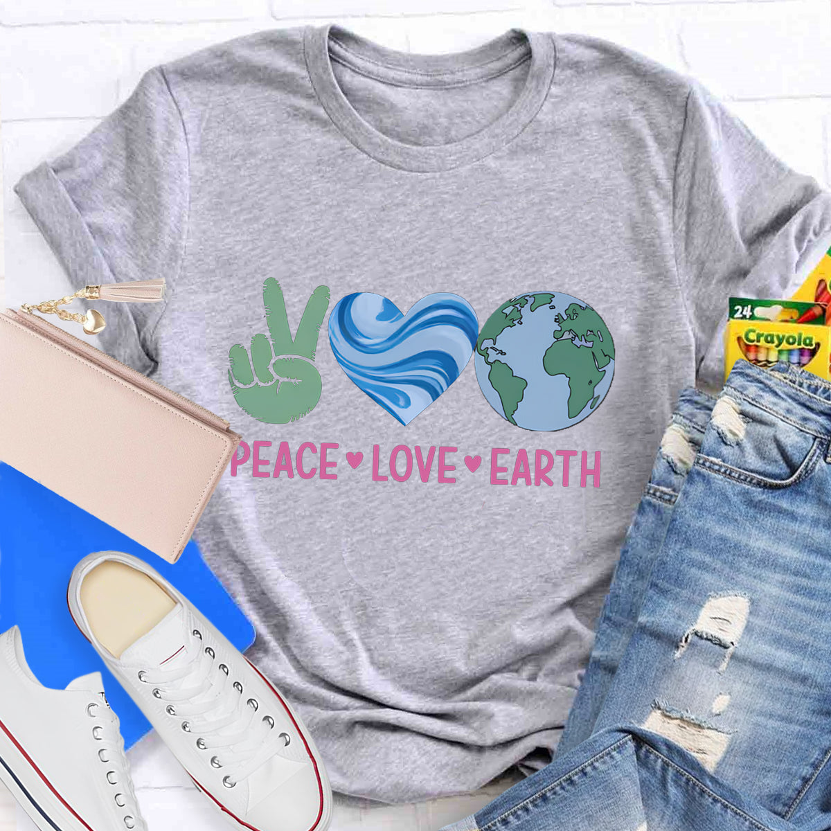 Peach Love Earth Teacher T-Shirt