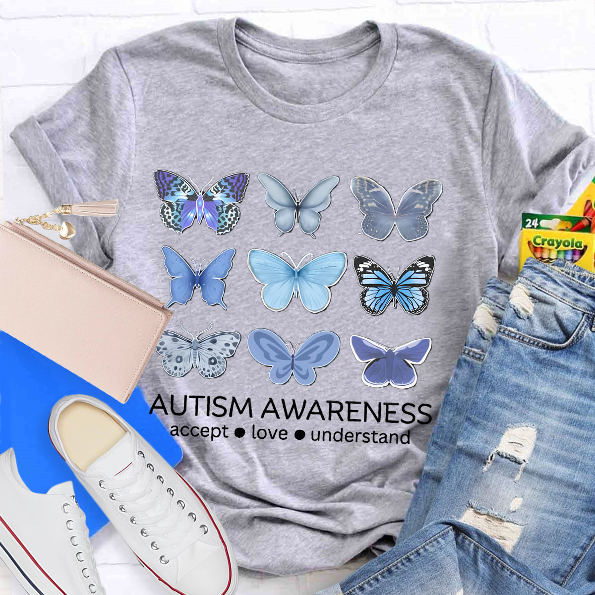 Autism Awareness Butterfly Teacher T-Shirt