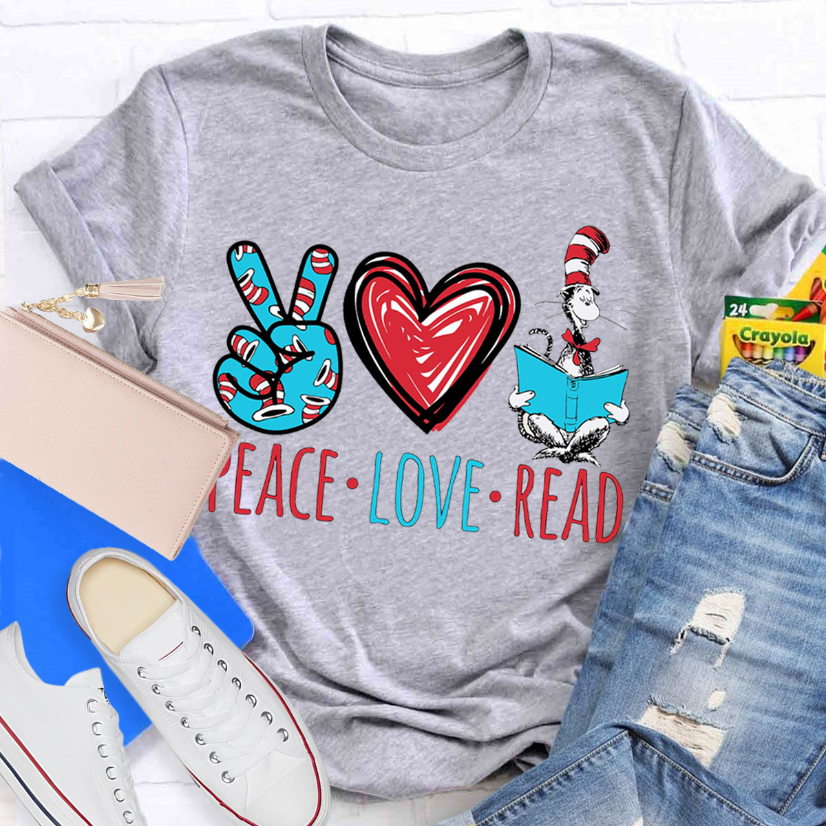 Dr. Seuss Peace Love Read Teacher T-Shirt