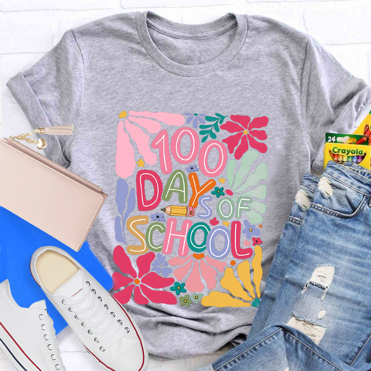 Floral 100 Days Of School Teacher T-Shirt